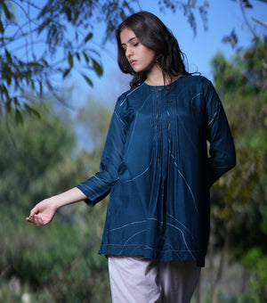 Blue Printed Cotton Silk Top