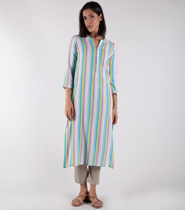 Multicolor Woven Cotton Kurta