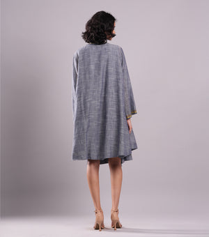 Blue Woven Cotton Cape Dress with Slip