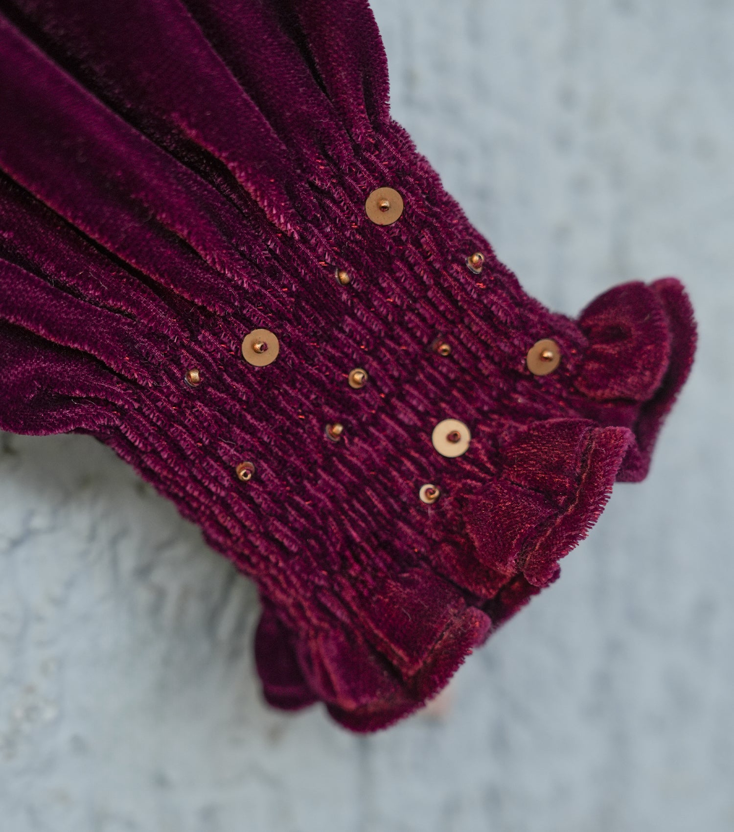 Wine Velvet Hand Embroidered Winter Dress