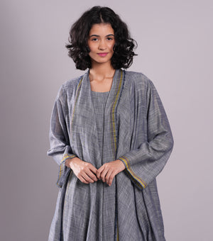 Blue Woven Cotton Cape Dress with Slip