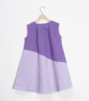 Color Block Purple Sleeveless Dress For Girls