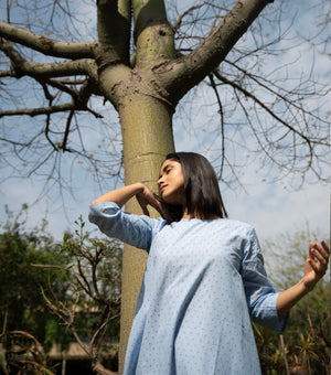 Blue Woven Cotton Dress