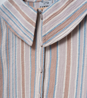 Beige Stripe Woven Cotton Dress for Girls