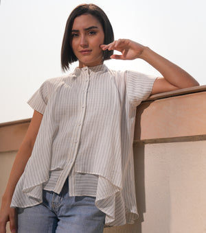 White Striped Cotton Woven Shirt