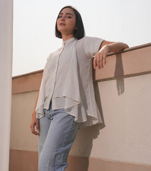 White Striped Cotton Woven Shirt