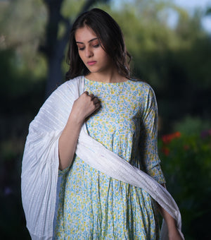 Multi Color Printed Crinkled Cotton Kurta With Dupatta Set of 2