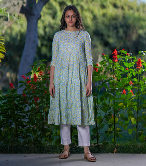 Multi Color Printed Crinkled Cotton Kurta With Dupatta Set of 2