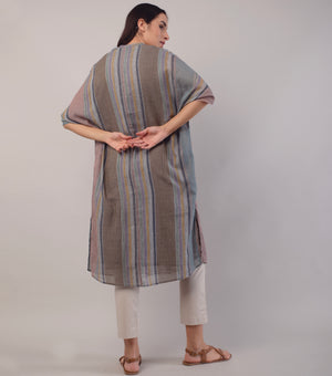 Brown Multistriper Cotton Tunic