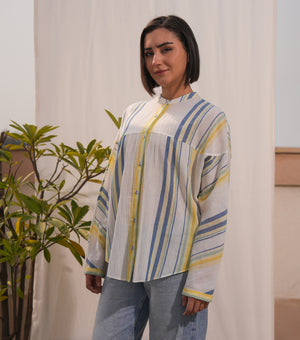 Natural Woven Stripe Cotton Top