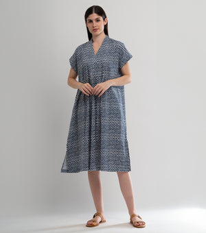 Blue Printed Cotton Dress