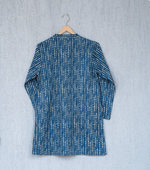 Navy Blue Printed Cotton Kurta