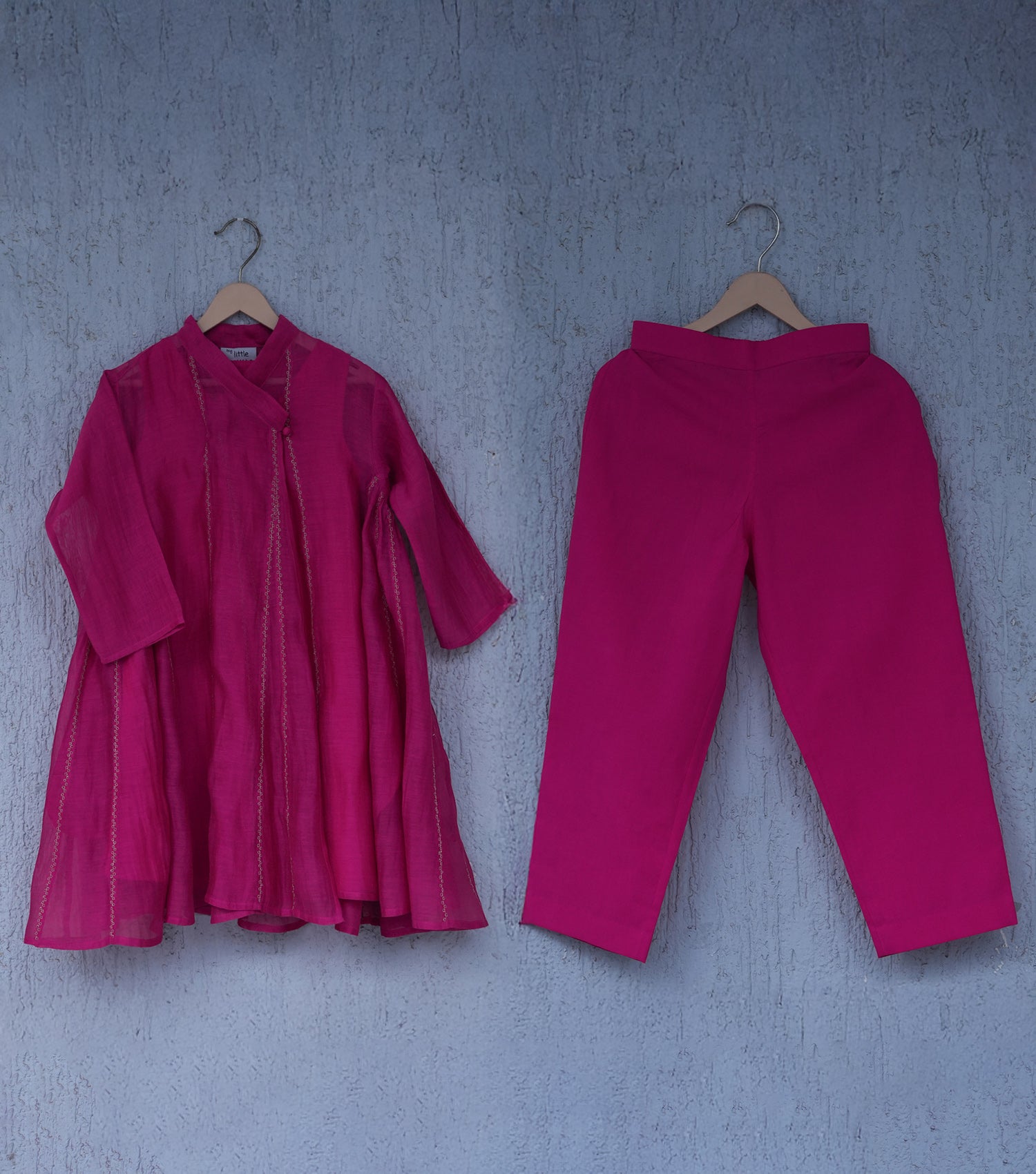 Hot Pink Cotton SIlk Choga & Cotton Pants Set for Girls