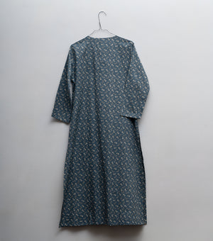 Blue Cotton Printed Kurta