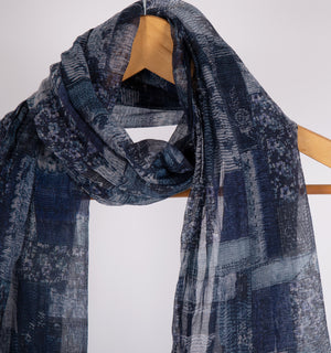 Navy Printed Chanderi Stole