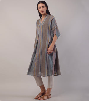 Brown Multistriper Cotton Tunic