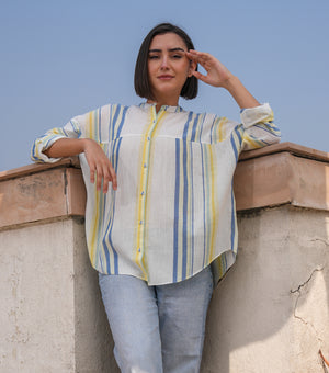 Natural Woven Stripe Cotton Top