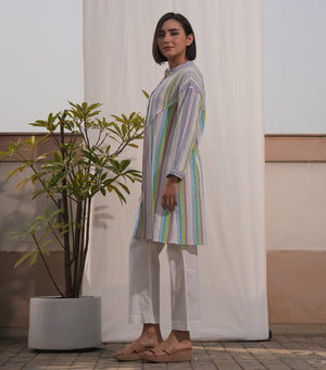 Multi Color Cotton Woven Striped Tunic