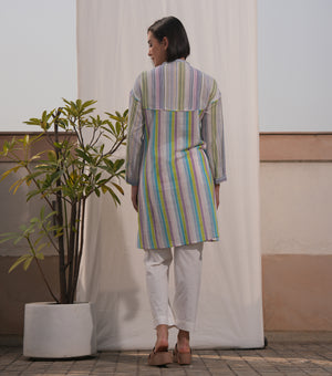 Multi Color Cotton Woven Striped Tunic