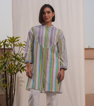 Multi Color Cotton Woven Striped Tunic