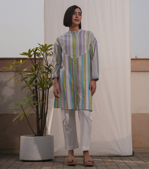 Multi Color Cotton Woven Striped Tunic