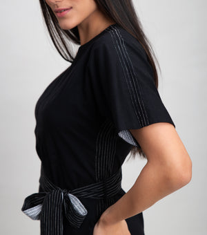 Black Cotton Jumpsuit With Stitch Line Detail