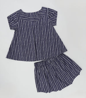 Navy Printed Cotton Top with Shorts Co-ord Set for Girls