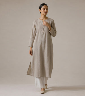 Beige Cotton Linen Kurta