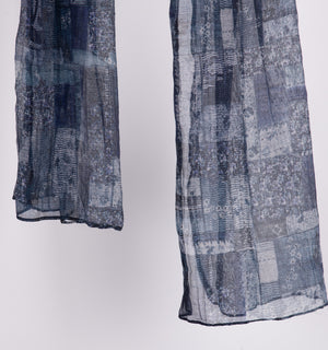 Navy Printed Chanderi Stole