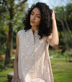 Beige floral printed dress