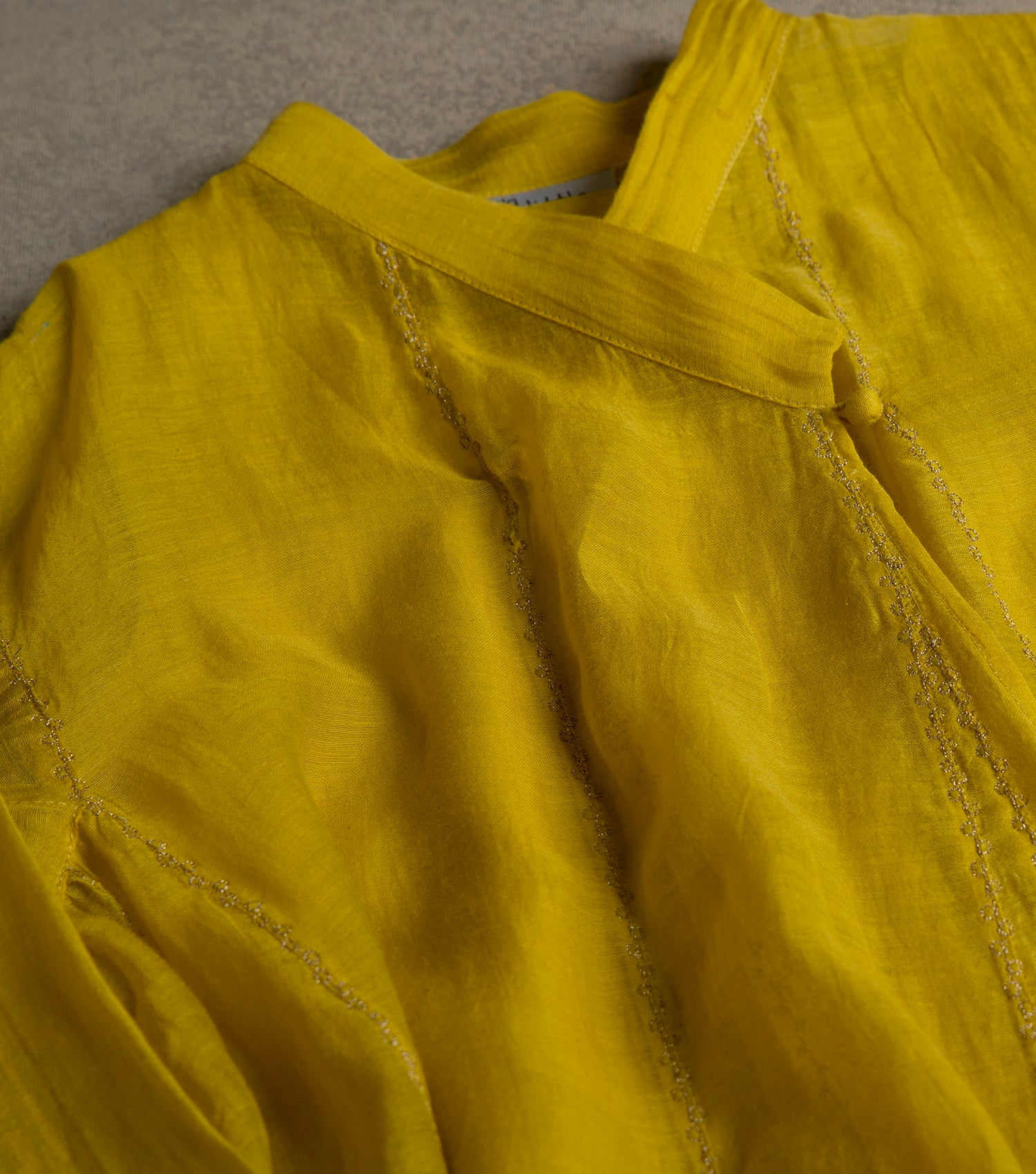 Sun Yellow Chanderi Choga & Cotton Pants Set