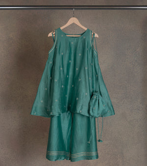 Persian Green Flared Chanderi Kurta & Sharara Set