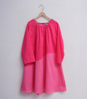 Color Block Magenta Dress For Girls