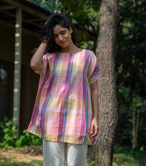 Chequered Box Woven Cotton Top