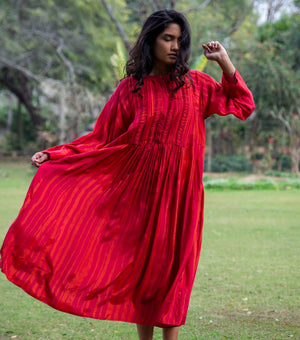 PINK SHIBORI MUSLIN DRESS WITH SLIP