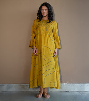 GOLDEN BLOOM MUSLIN PRINTED MAXI DRESS