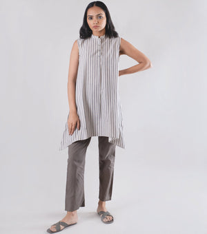 White Grey Woven Cotton Tunic