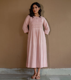 SOFT BREEZE COTTON SMOCKING DRESS