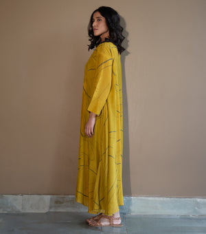 GOLDEN BLOOM MUSLIN PRINTED MAXI DRESS