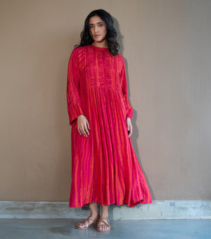 PINK SHIBORI MUSLIN DRESS WITH SLIP