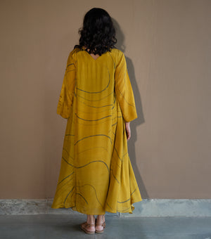 GOLDEN BLOOM MUSLIN PRINTED MAXI DRESS