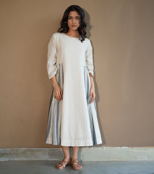 WOVEN COTTON PANELLED KURTA SET WITH PANTS & SCARF