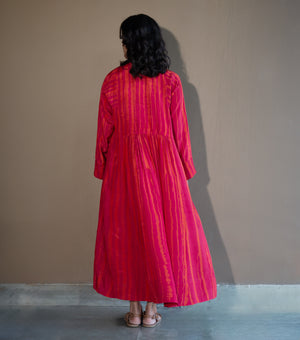 PINK SHIBORI MUSLIN DRESS WITH SLIP