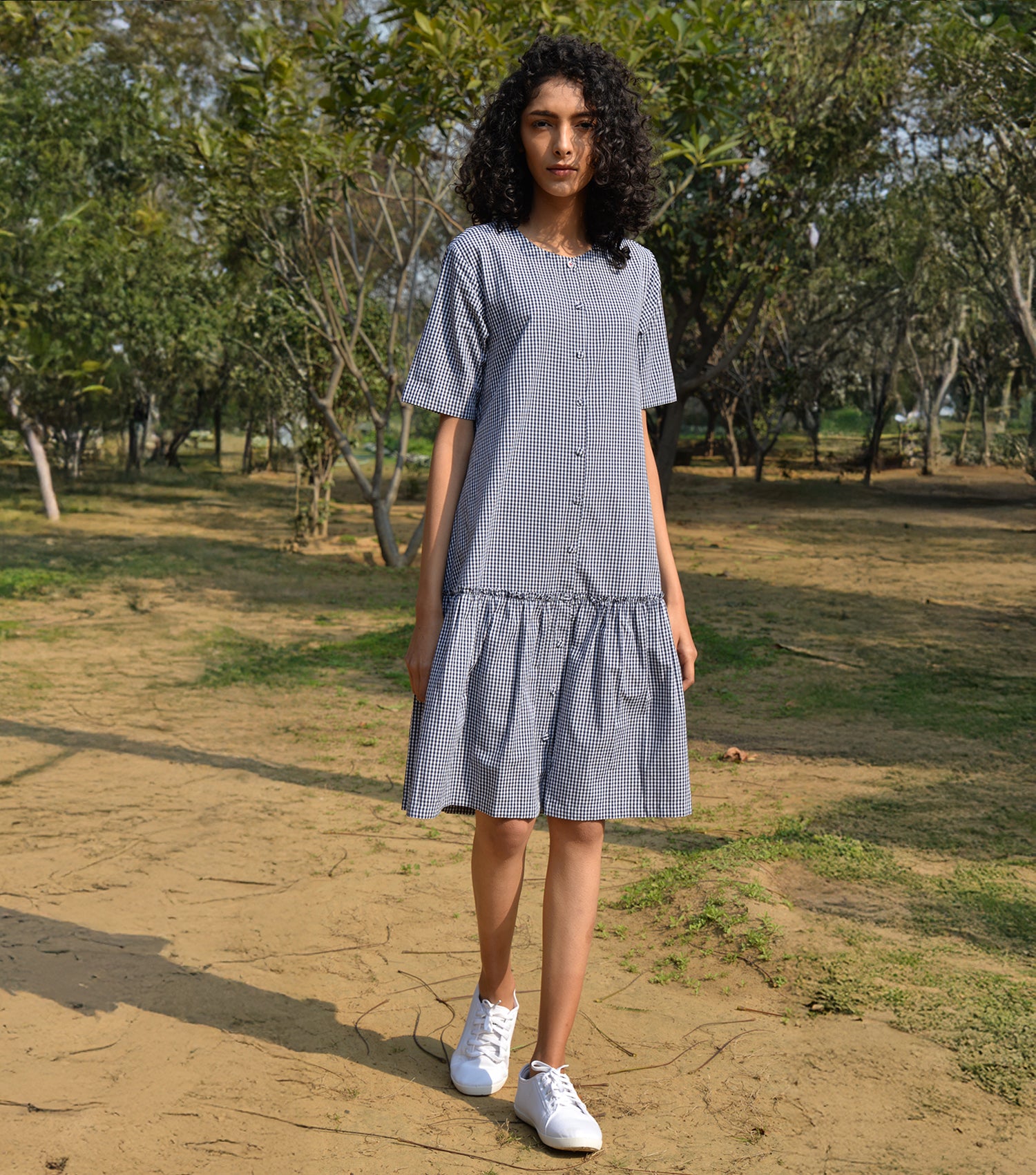 Blue gingham cotton dress