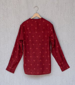 Maroon Cotton Silk Woven Kurta