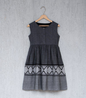 Woven Design Gathered Dress For Girls