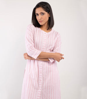 Pink Striped Cotton Kurta