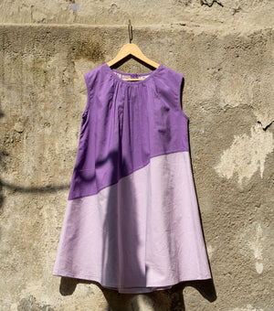 Color Block Purple Sleeveless Dress For Girls