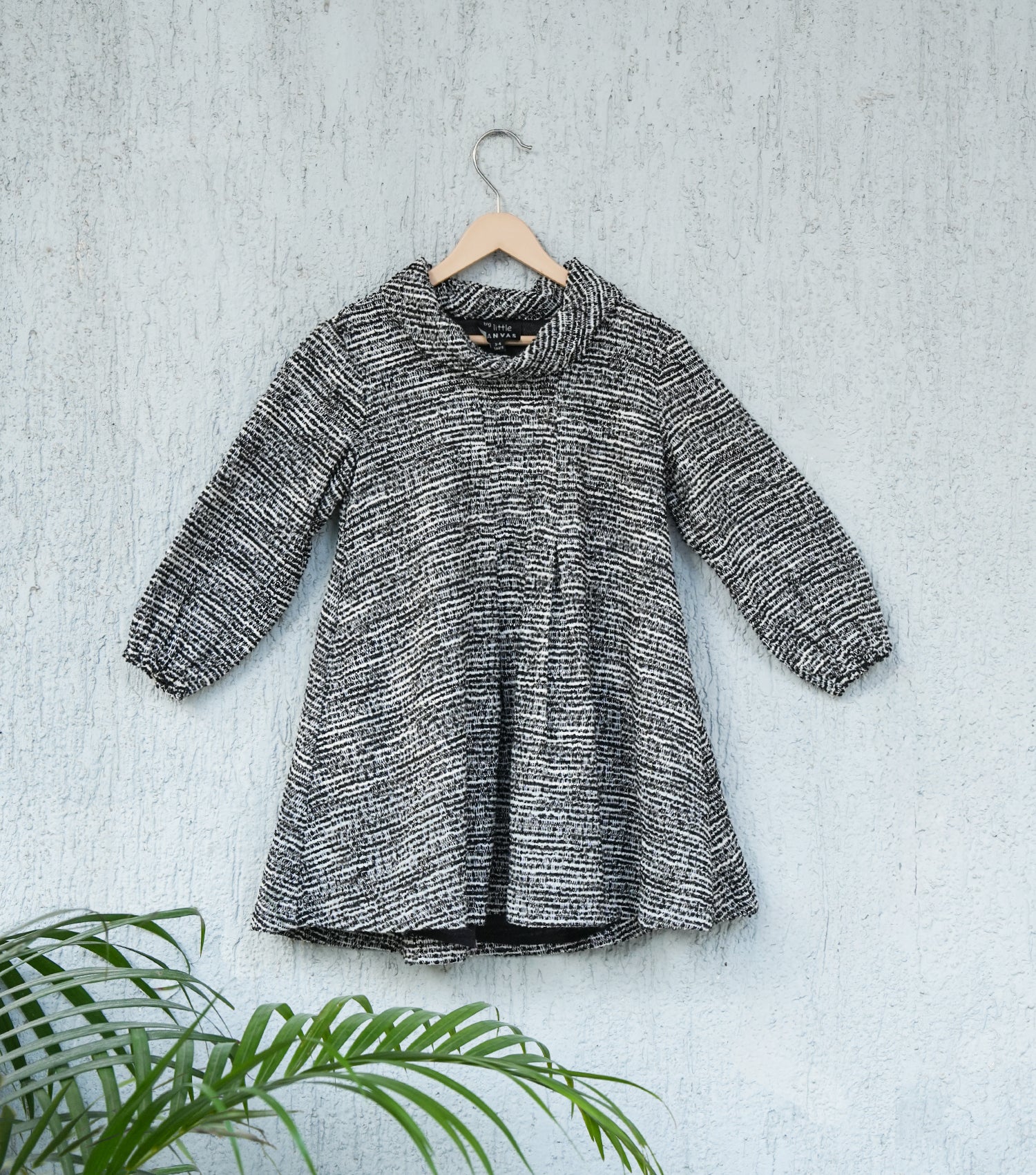 Textured Wool Cowl Neck Pleated Winter Dress