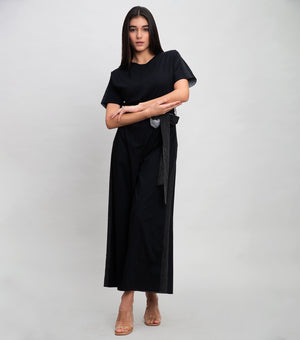 Black Cotton Jumpsuit With Stitch Line Detail
